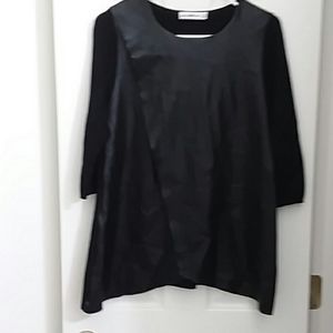 ZARA Knit black, faux leather wrap top, 3/…